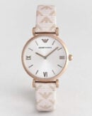 Emporio Armani Analog Grey Dial Pink Leather Strap Watch For Women - AR11126